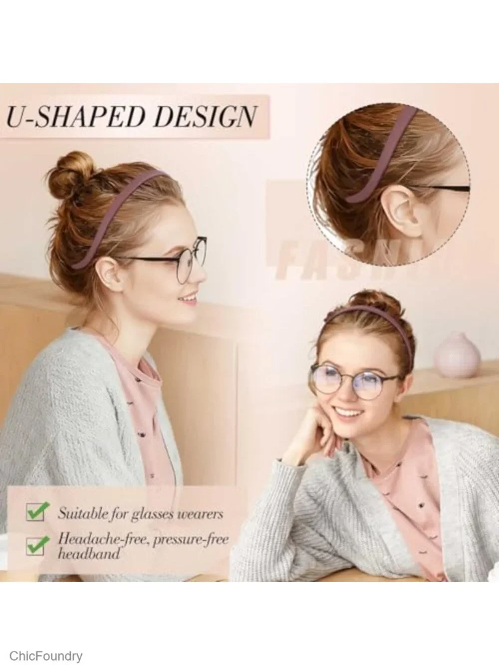 6 Pack No Pressure Headbands for Glasses Wearers, Hairbands with Teeth,